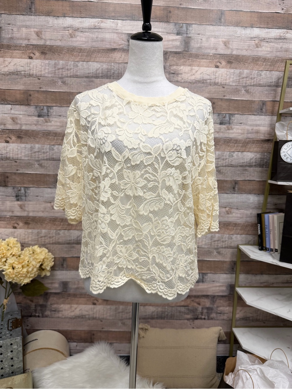 Dolan Anthro Ivory Lace Short Sleeve Medium